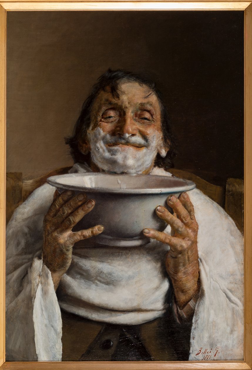 Mężczyzna u fryzjera (olej na płótnie) autorstwa Gaetano Bellei