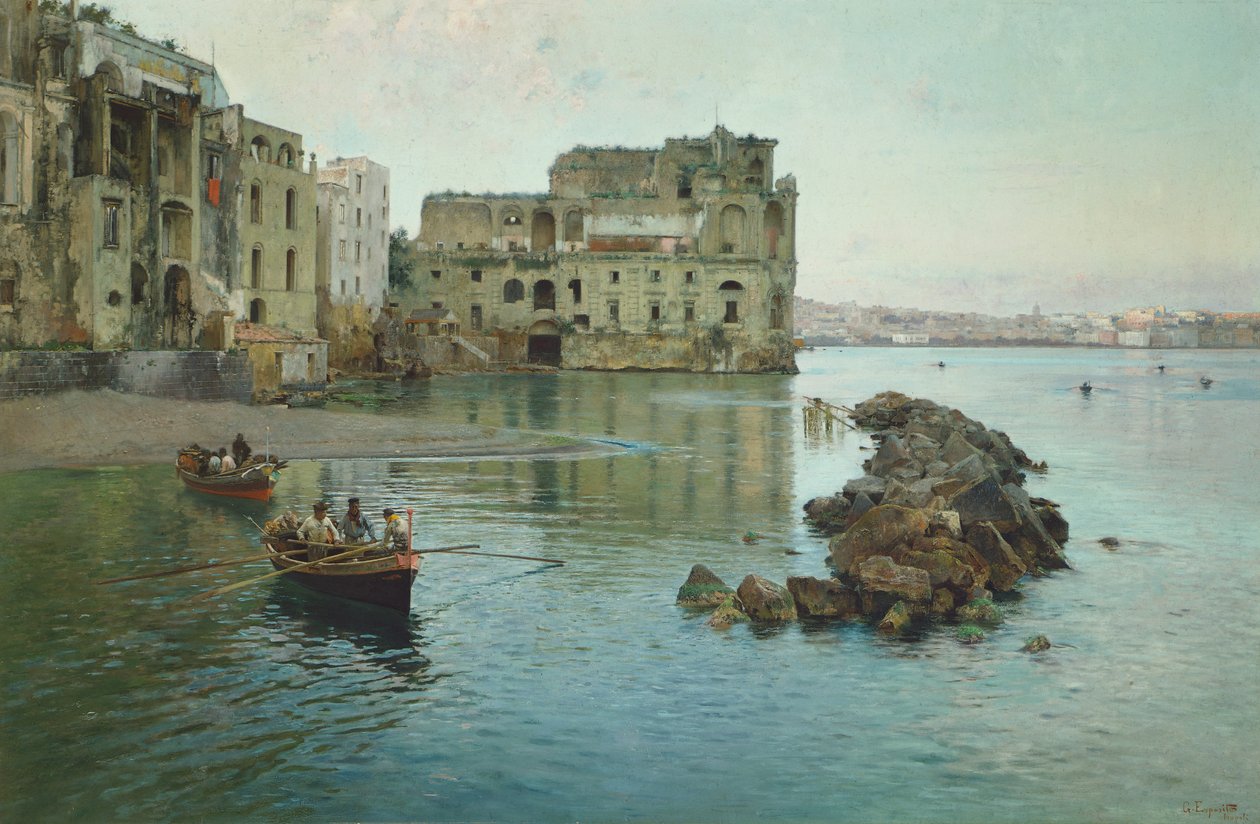 Marina w pobliżu palazzo Donn Anna w Neapolu autorstwa Gaetano Esposito
