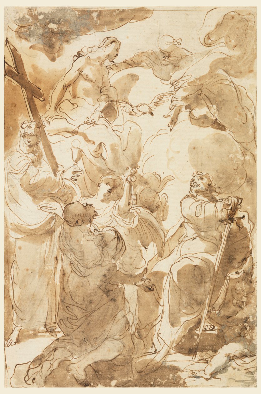 Rysunek, Trójca Święta i apostołowie, święty Piotr i święty Paweł, 1770-80 autorstwa Gaetano Gandolfi