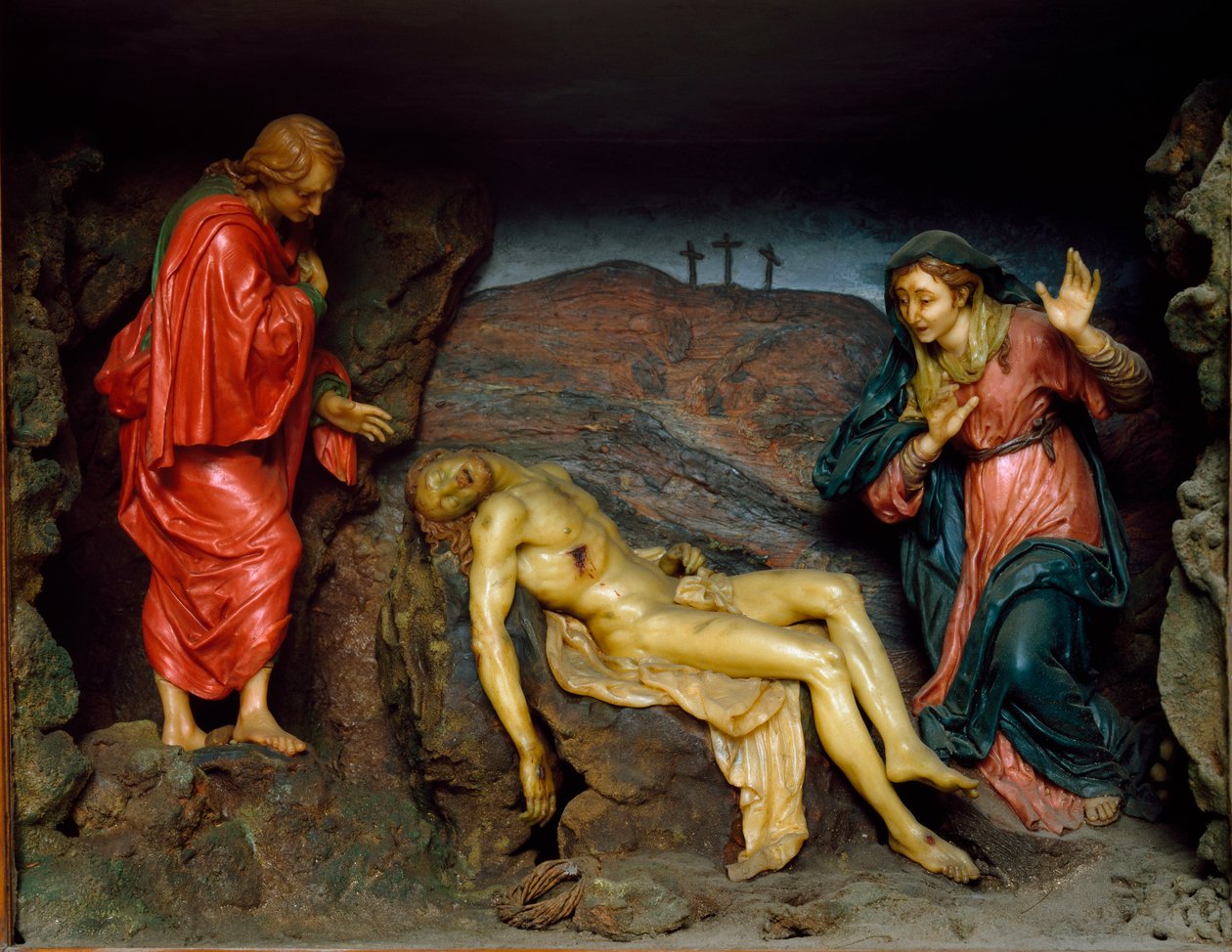 Lament nad śmiercią Chrystusa Rzeźbionego Grupa szkoły Gaetano Giulio Zumbo. Koniec XVII-początek XVIII wieku. Florencja, Museo Nazionale del Bargello autorstwa Gaetano Giulio Zumbo