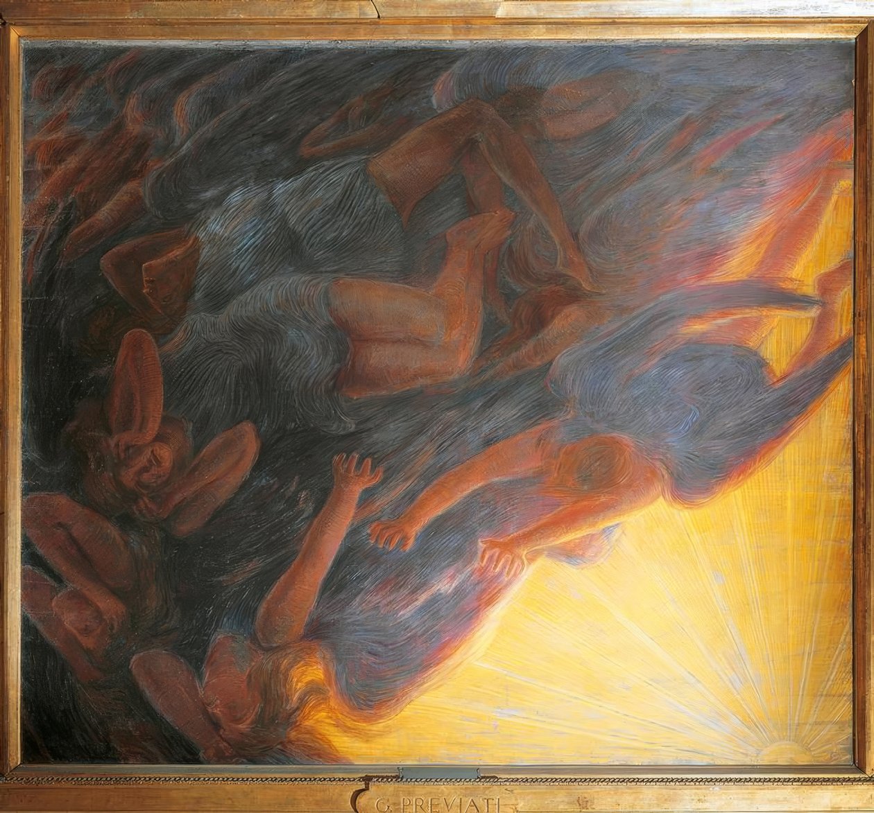 Upadek aniołów, tryptyk centralny panel, 1913, autorstwa Gaetano Previati