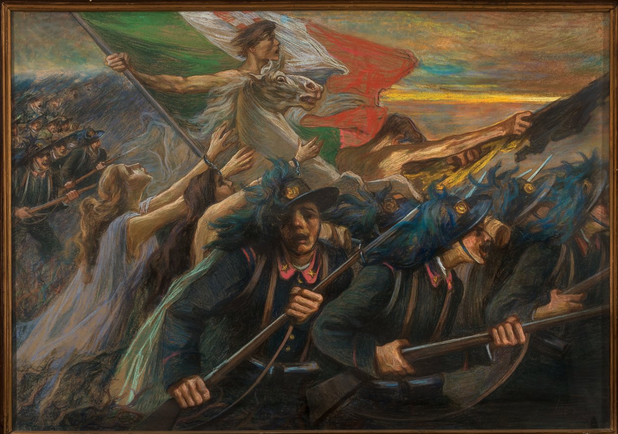 Trydent i Triest, Szarża Bersaglieri (strzelcy) (olej na płótnie) autorstwa Gaetano Previati