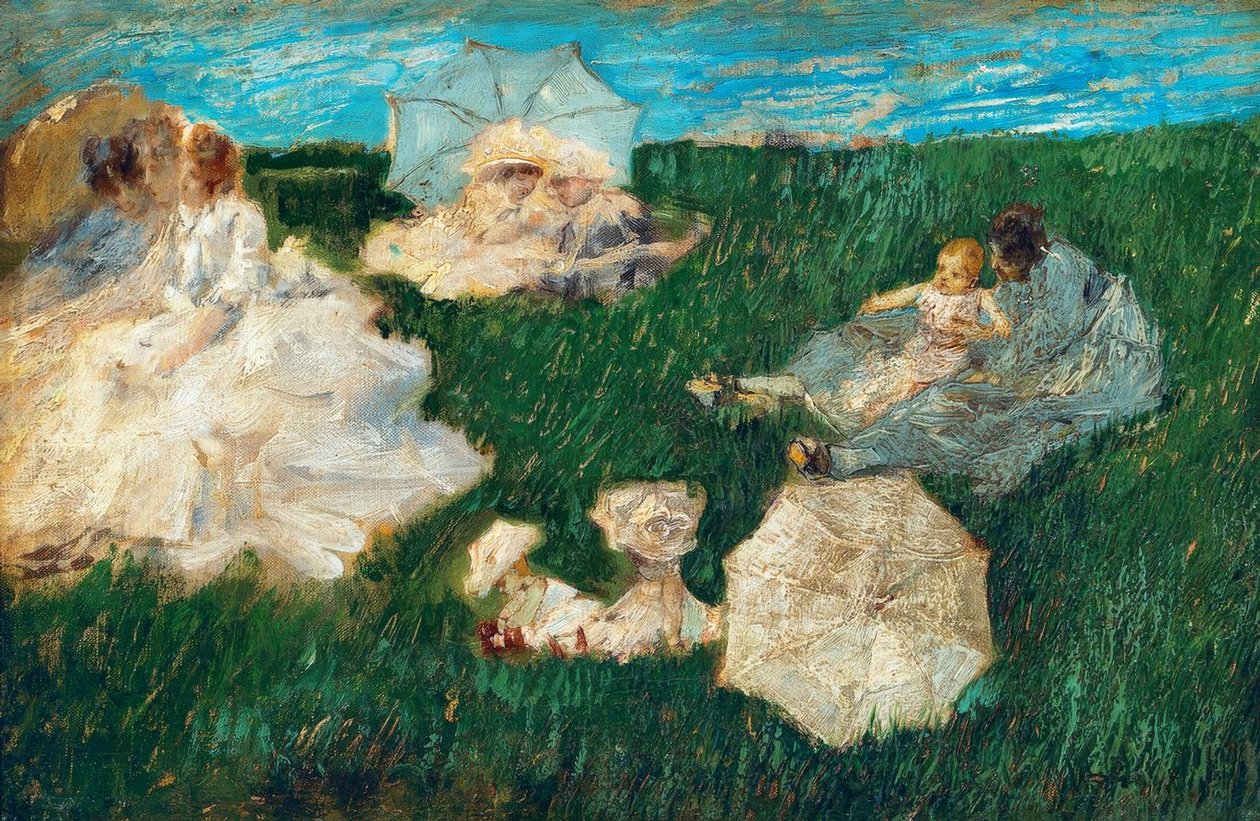 Kobieta z dziećmi w ogrodzie, 1896, autorstwa Gaetano Previati