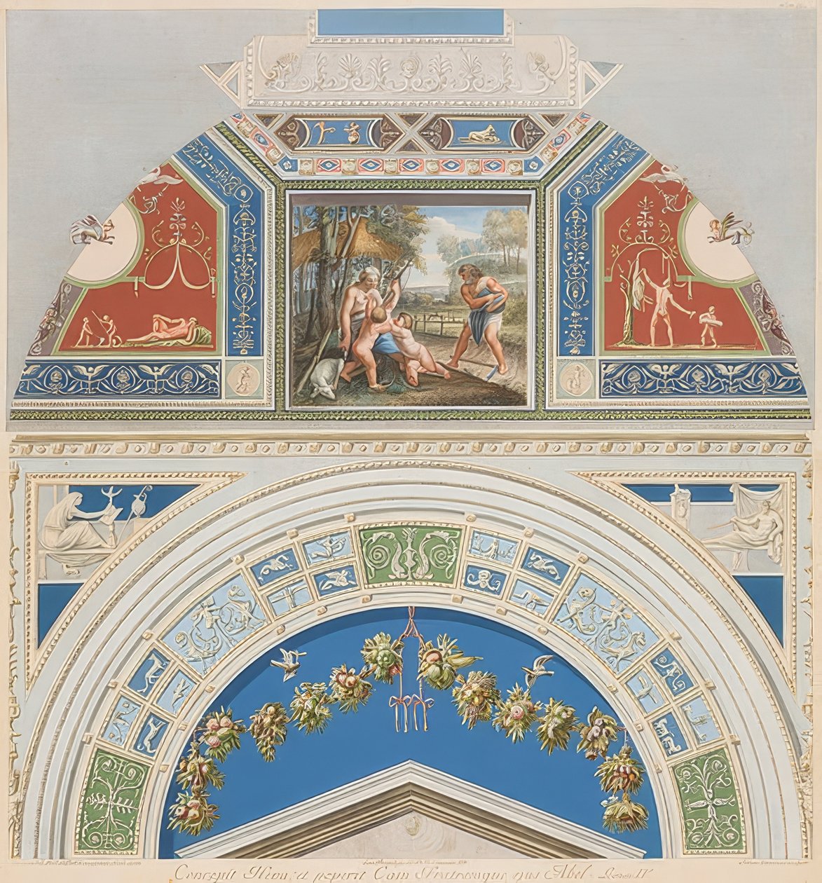 Bezel i panel sklepienia z Adamem i Ewą przy pracy. 1774 autorstwa Gaetano Savorelli