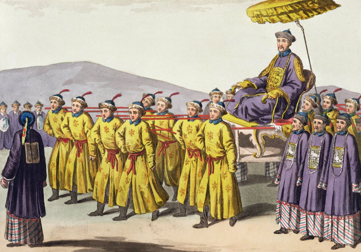 Cesarz Chien Lung niesiony w Triumph, płyta 18 z Le Costume Ancien et Moderne Julesa Ferrario, wydana ok. 1820-30 autorstwa Gaetano Zancon