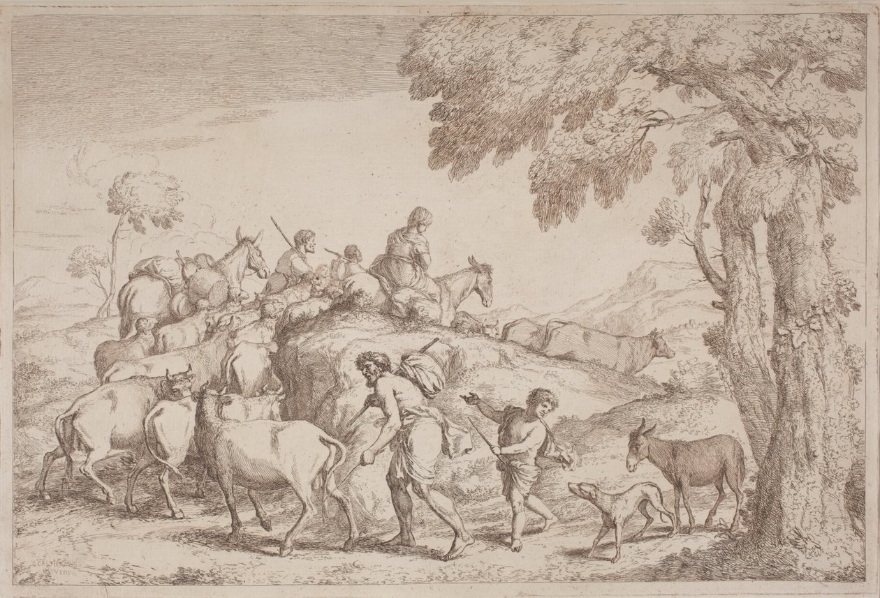 Starszy pasterz widziany z tyłu autorstwa Gaetano Zompini, after Giovanni Benedetto Castiglione