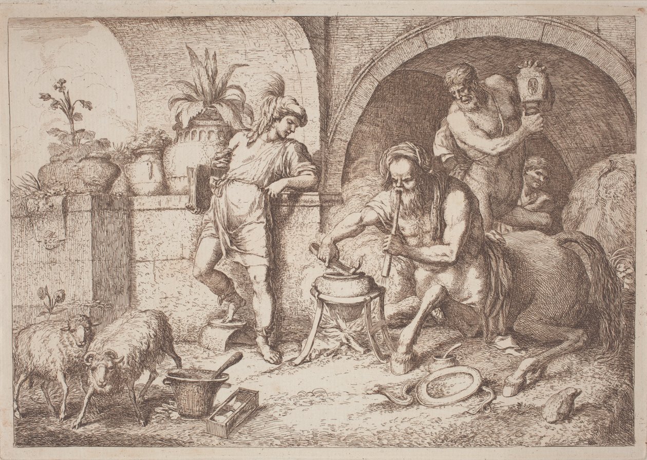 Chiron uczy magii Achillesa autorstwa Gaetano Zompini, after Giovanni Benedetto Castiglione