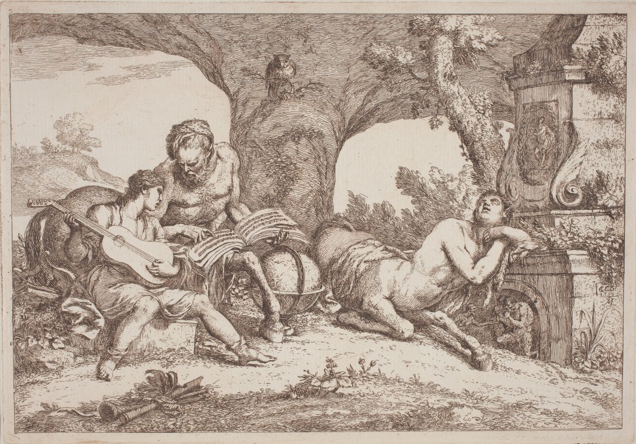 Chiron uczy muzyki Achillesa autorstwa Gaetano Zompini, after Giovanni Benedetto Castiglione