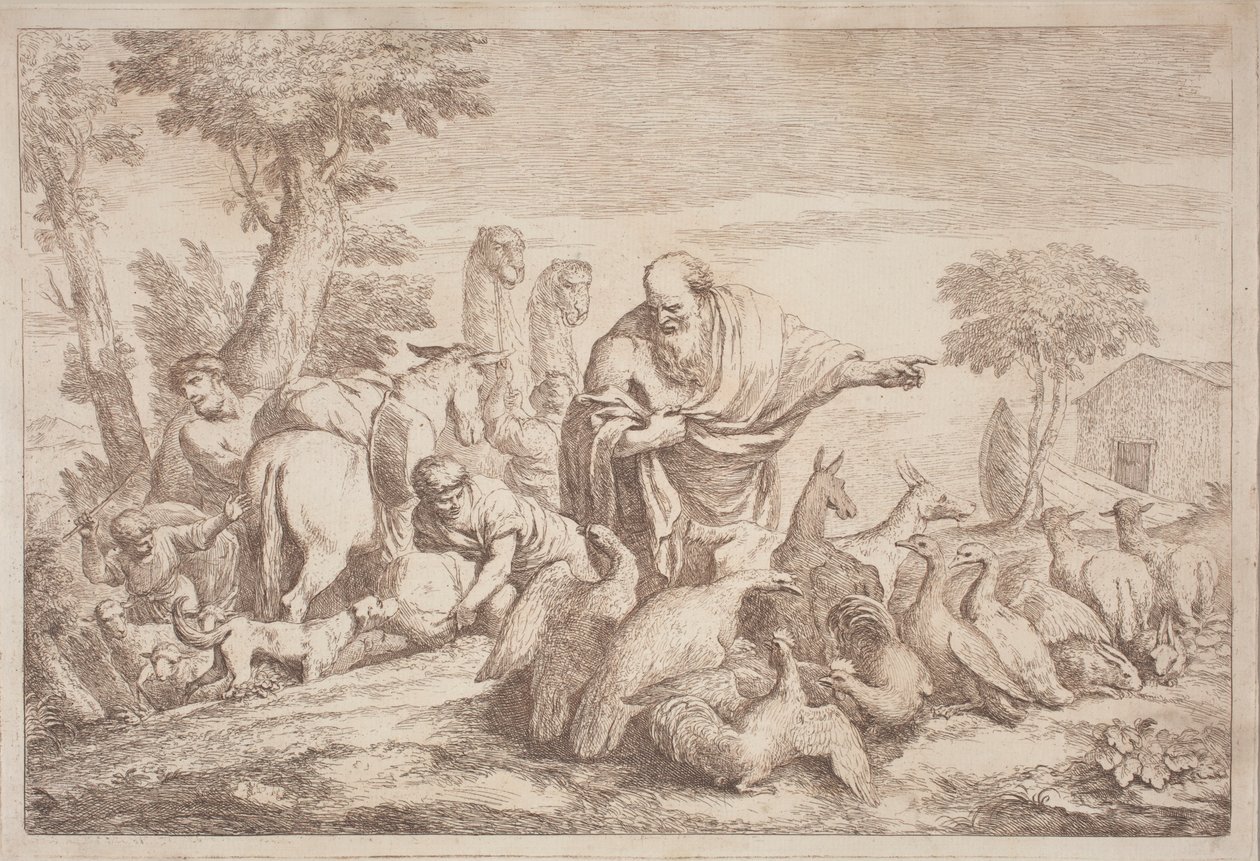 Noe prowadzący zwierzęta do arki autorstwa Gaetano Zompini, after Giovanni Benedetto Castiglione