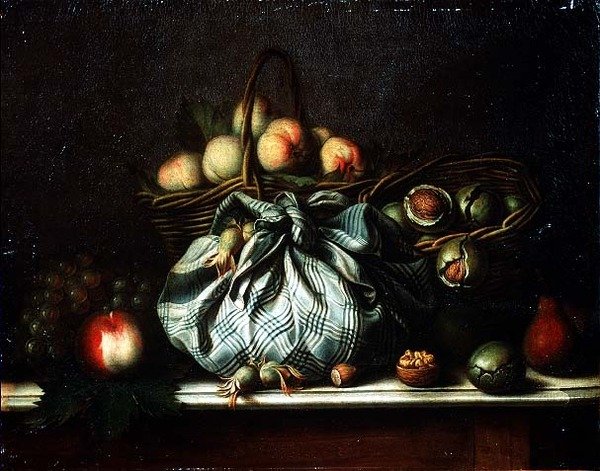 Kosze z owocami, orzechami włoskimi i orzechami w plecaku, 1733 autorstwa Gagneux