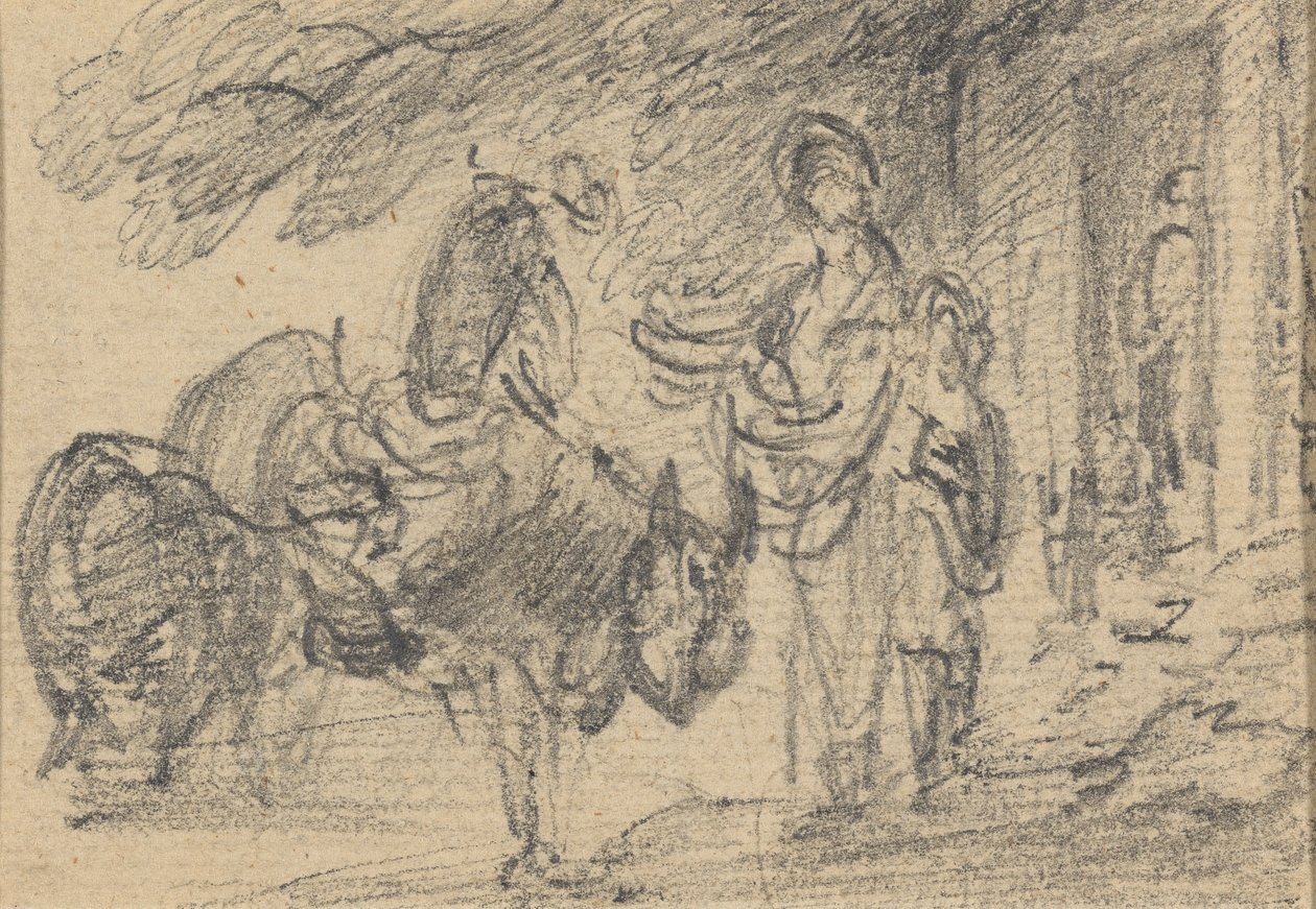 Figuras e cavalos perto de uma porta polonês autorstwa Gainsborough Dupont