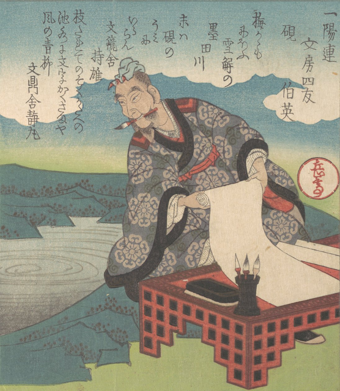 The Chinese Calligrapher Boying Japanese: Hakuei, znany również jako Mędrzec Kursywny ..., ca. 1827. autorstwa Gakutei