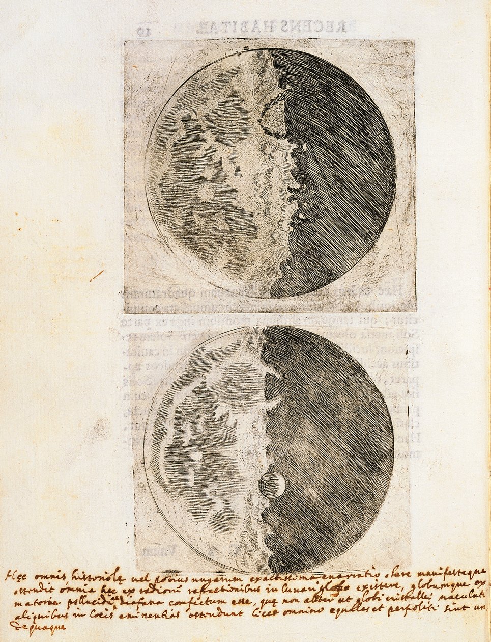Sidereus Nuncius (Starry Messenger) z rysunkami faz i powierzchni Księżyca autorstwa Galileo Galilei