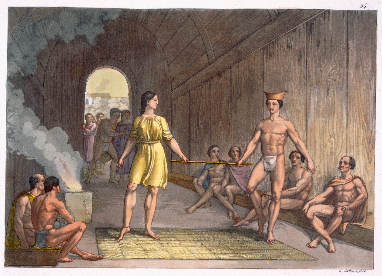 Ceremonia zaślubin Indian kanadyjskich, z „Le Costume Ancien et Moderne”, tom I, płyta 34, autorstwa Julesa Ferrario, wydana w latach 1820–30 XIX wieku autorstwa Gallo Gallina