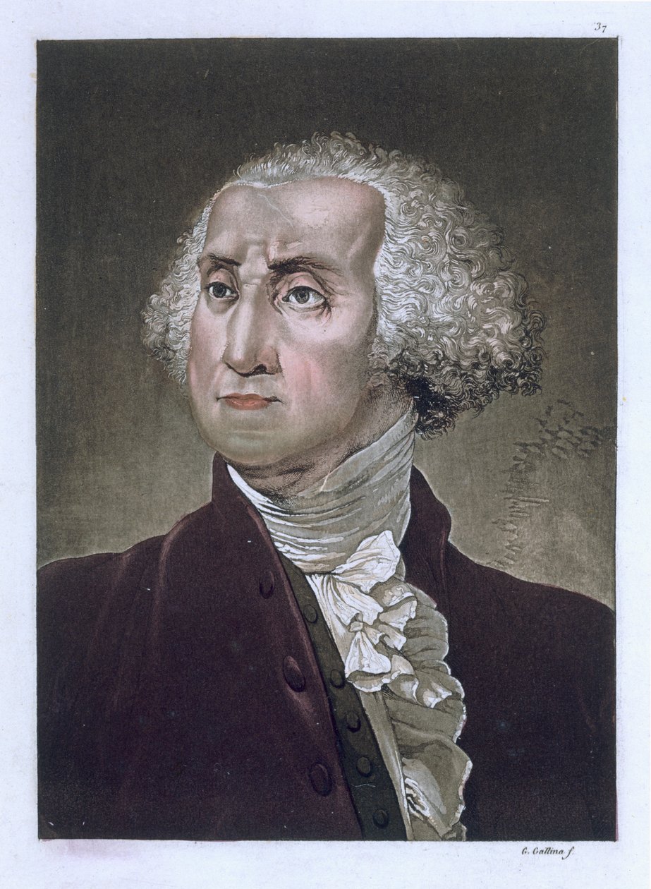 Portret Jerzego Waszyngtona, z „Kostium starożytnego i współczesnego” Julesa Ferrario, ok. 1820 r. autorstwa Gallo Gallina