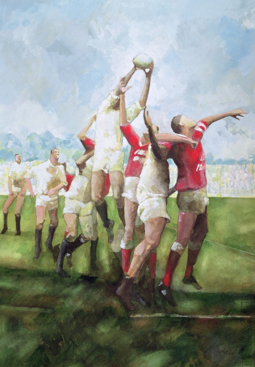 Mecz rugby: Llanelli v Swansea, Line Out, 1992 (wc) autorstwa Gareth Lloyd Ball
