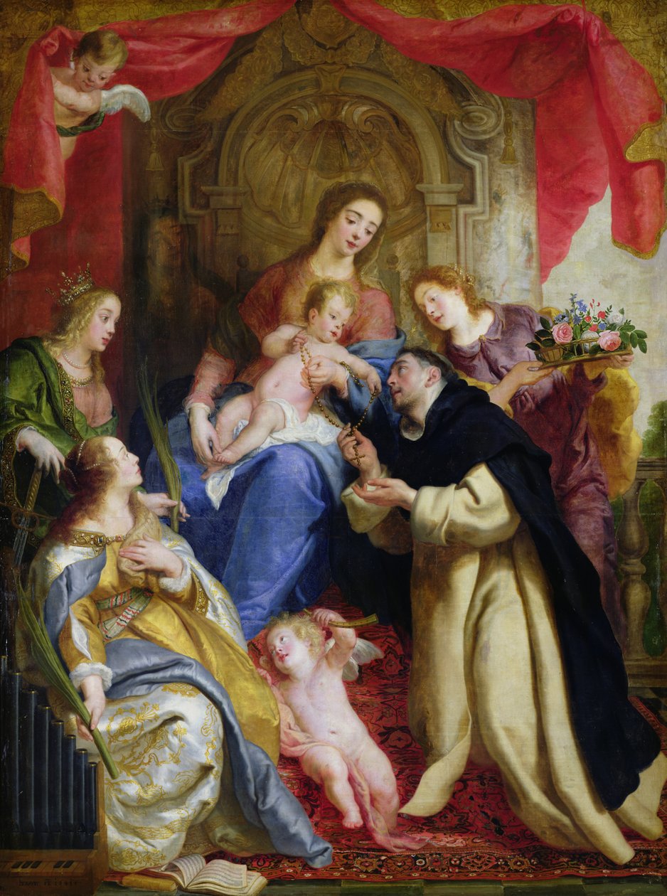 Dziewica ofiarująca różaniec św. Dominikowi, 1641 r. autorstwa Gaspar De Crayer