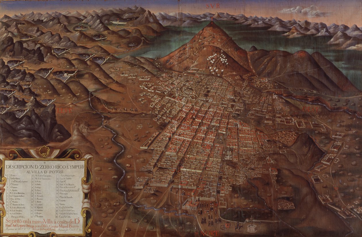 Opis Cerro Rico i cesarskiej gminy Potosi, 1758 autorstwa Gaspar Miguel de Berrio