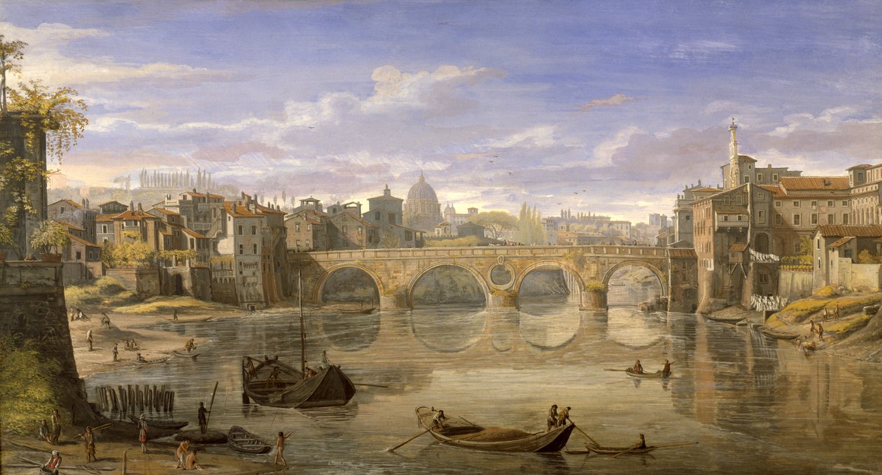 Ponte Sisto, Rzym (tempera na papierze) autorstwa Gaspar van Wittel