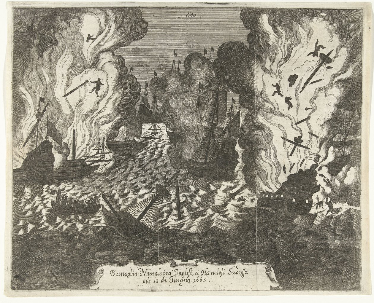 Bitwa pod Lowestoft, 1665 Bitwa morska między angielską a holenderską sukcesywną 13 czerwca 1665 (tytuł na obiekcie) autorstwa Gaspar Bouttats (attributed to)