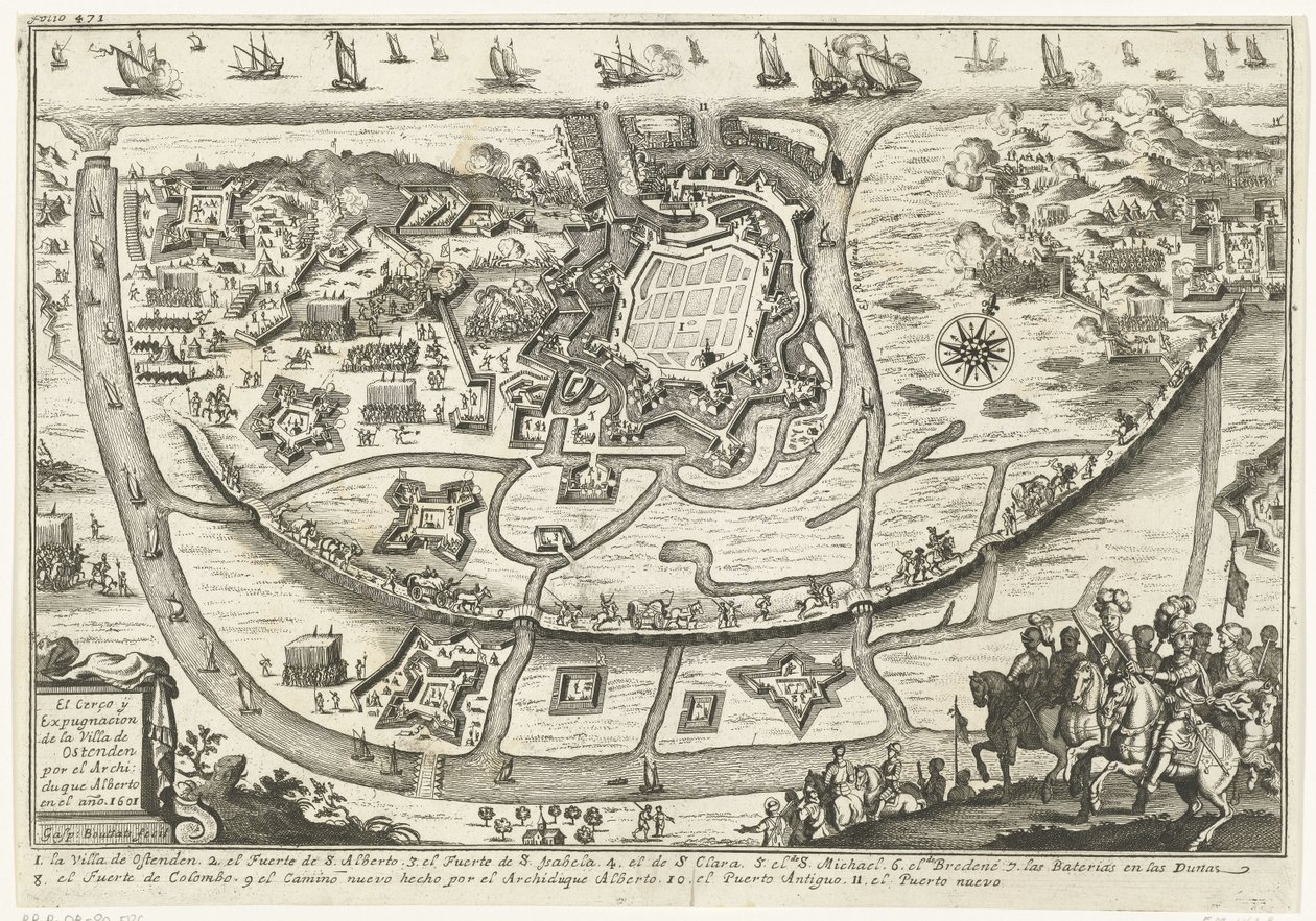 Beleg van Oostende, 1601 Oblężenie i eksterminacja Willi Ostendy przez arcyksięcia Alberta w roku 1601 (tytuł na obiekcie) autorstwa Gaspar Bouttats