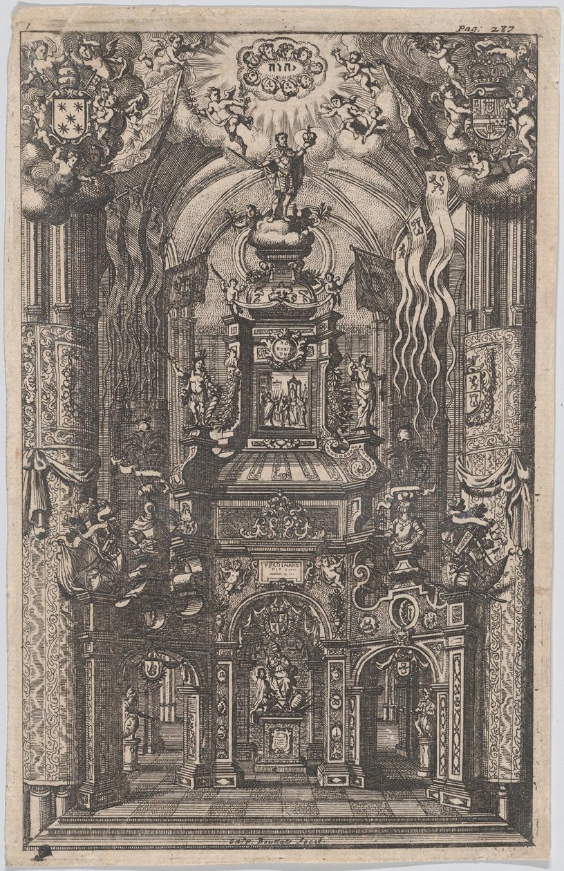 Katafalk dla Ferdynanda, z niezidentyfikowanej księgi, ca. 1660-95. autorstwa Gaspar Bouttats