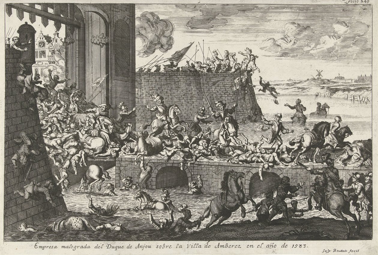 Od Franse Furie te Antwerpen, 1583 Nieudana kompania księcia Andegaweńskiego w miejscowości Amberez w roku 1583 (tytuł na obiekcie) autorstwa Gaspar Bouttats