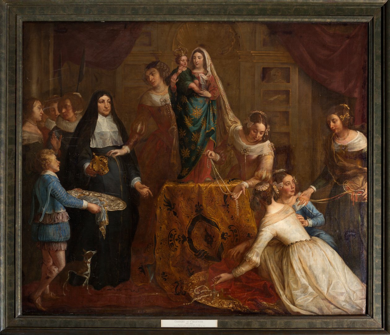 Kościół parafialny (Eglise Saint-Brice). Obraz „The Arcyksiążę Izabela Hiszpańska daje biżuterię bazyliku Saint-Martin z Halle”. Gaspar de Crayer. autorstwa Gaspar De Crayer