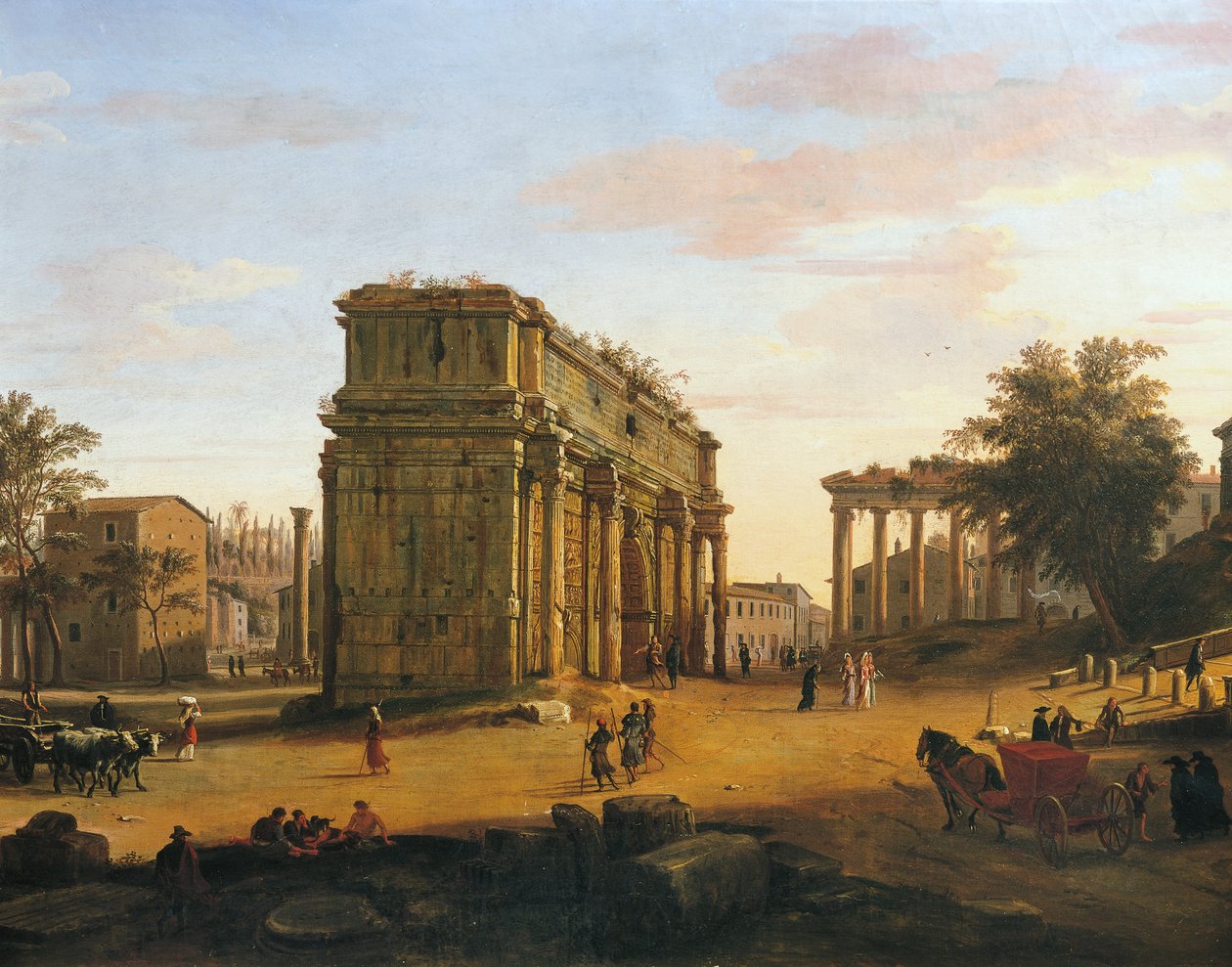 Łuk Septymiusza Sewera w Rzymie, Gaspar van Wittel (1652 lub 1653-1736), olej na desce, 565 x 9056 cm, Szczegół autorstwa Gaspar van Wittel