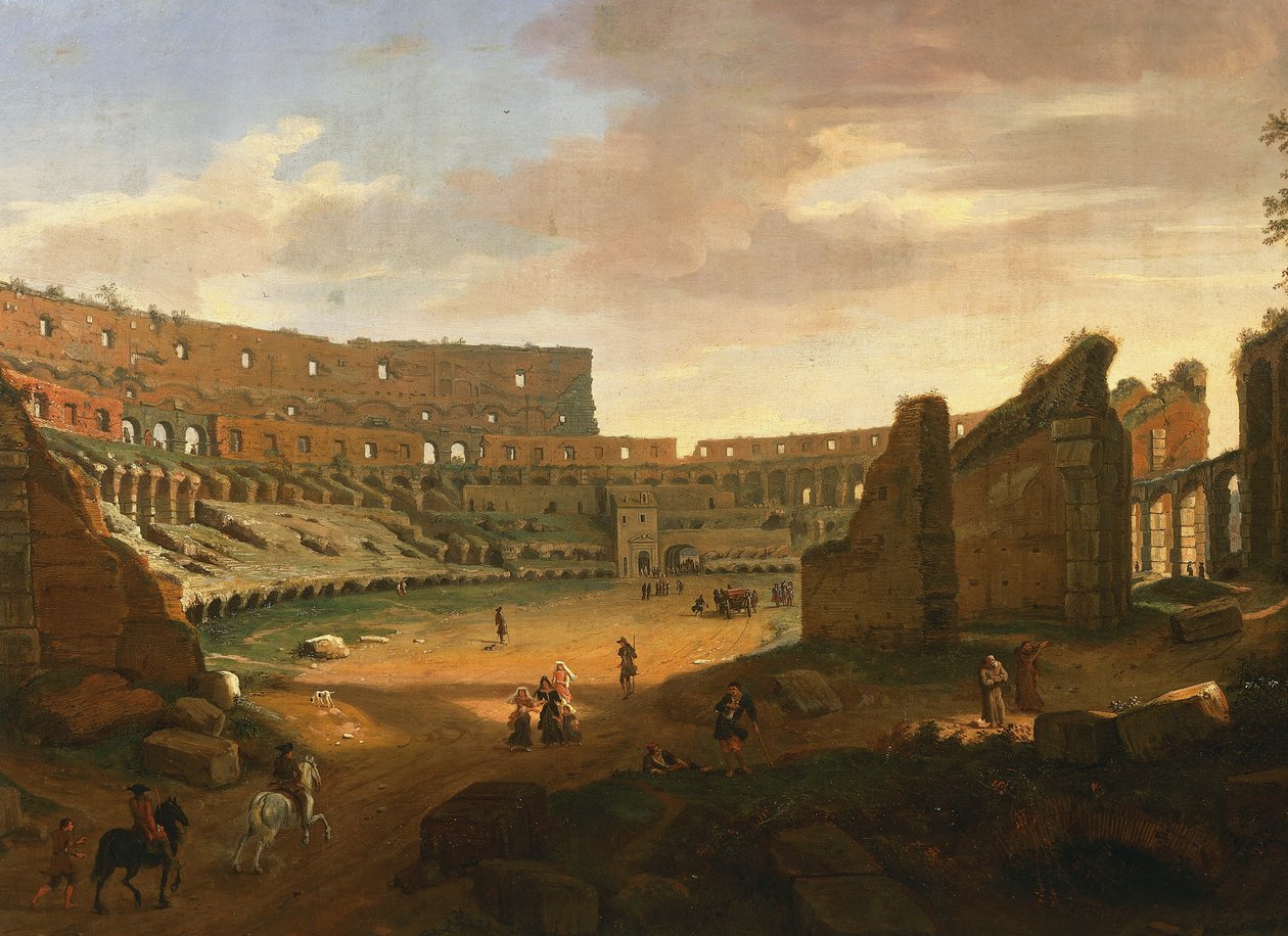 Wnętrze Koloseum, autor Gaspar van Wittel (1652 lub 1653-1736), olej na płótnie, Detail autorstwa Gaspar van Wittel