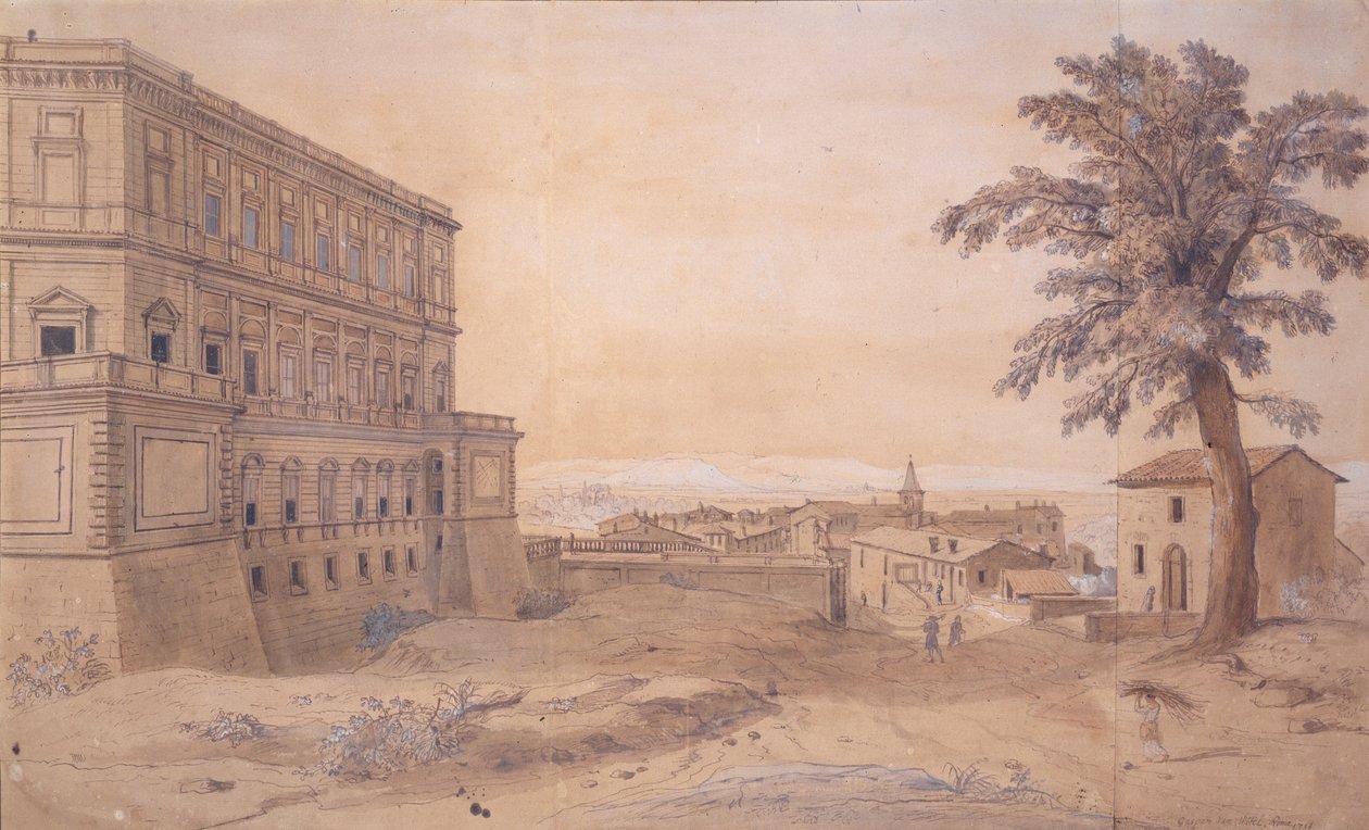 Palazzo Farnese w Caprarola (tusz i pranie na papierze) autorstwa Gaspar van Wittel