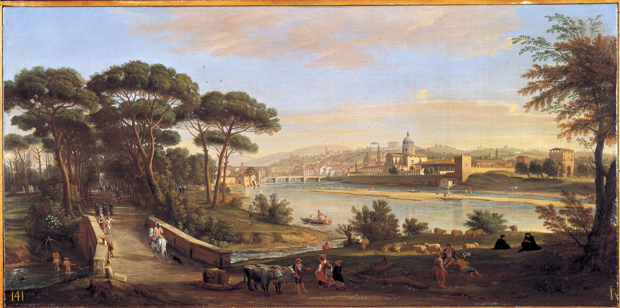 Widok na Oltrarno we Florencji od strony Cascine autorstwa Gaspar van (1653-1736) Wittel