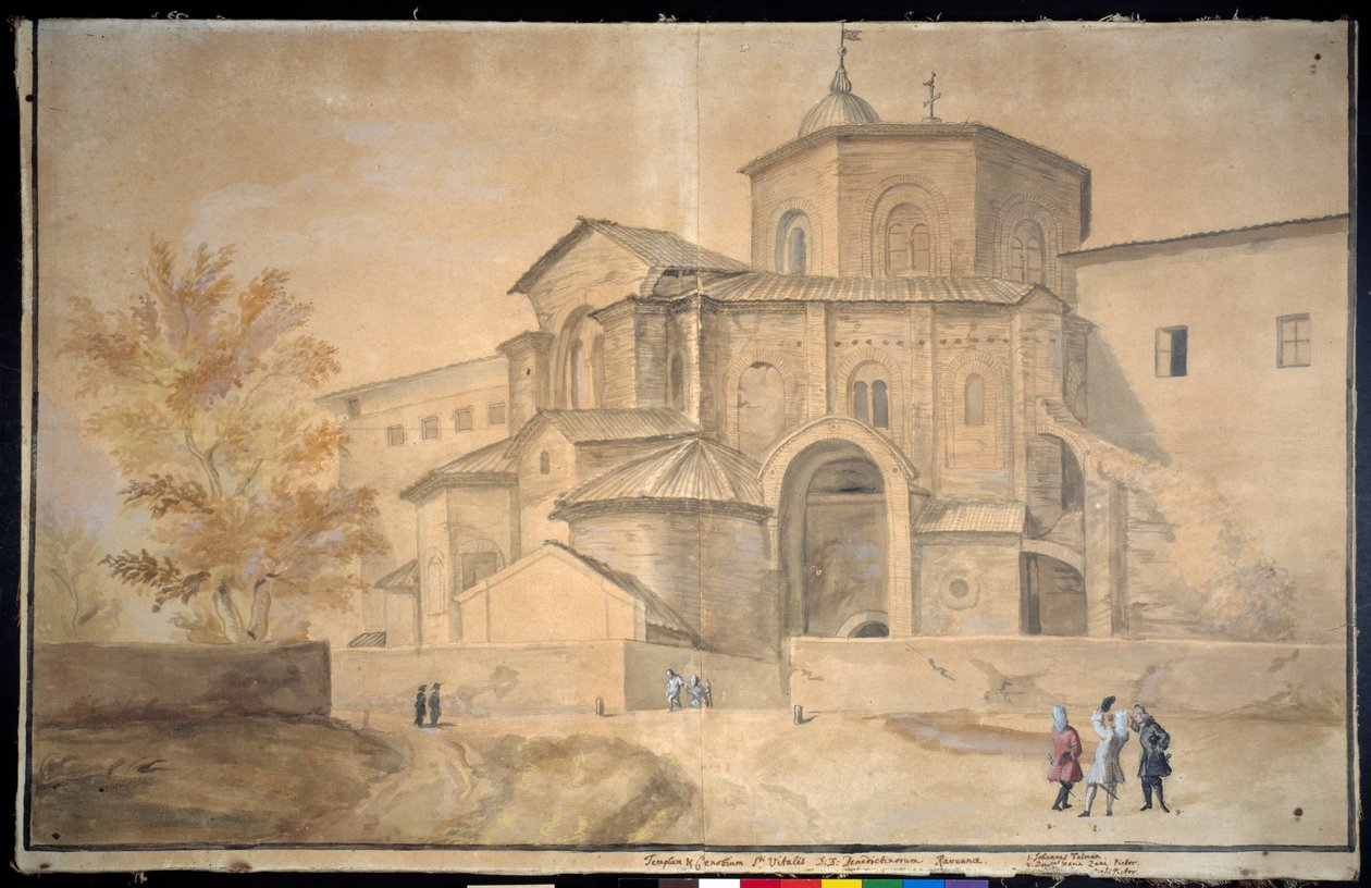 Basilica di San Vitale, Rawenna (pióro i atrament z akwarelą na papierze) autorstwa Gaspar van Wittel