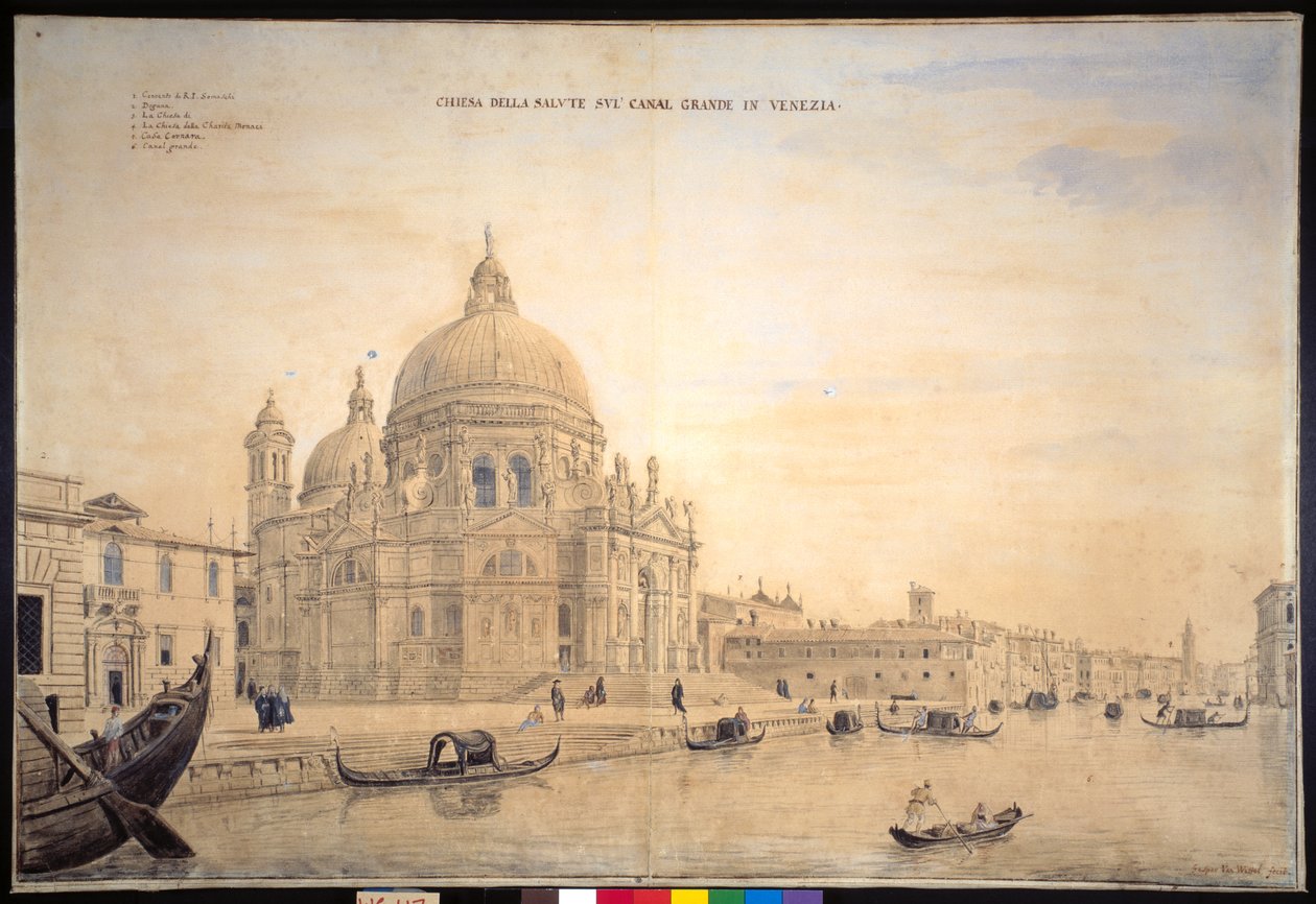 Chiesa della Salute, Canal Grande, Wenecja (pióro i atrament z akwarelą na papierze) autorstwa Gaspar van Wittel