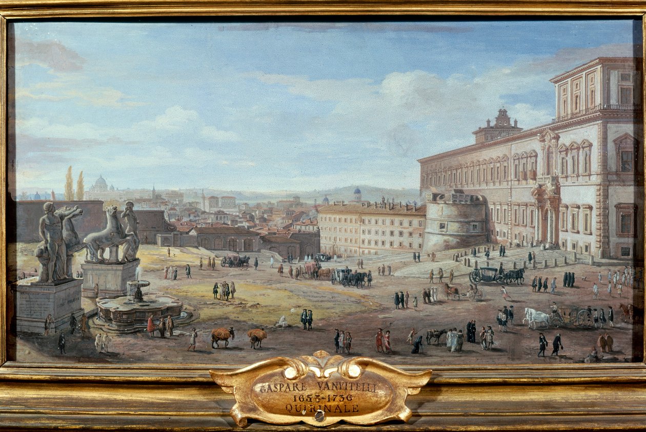 Widok na Rzym z Pałacem Kwirynalskim i Piazza na pierwszym planie autorstwa Gaspar van Wittel
