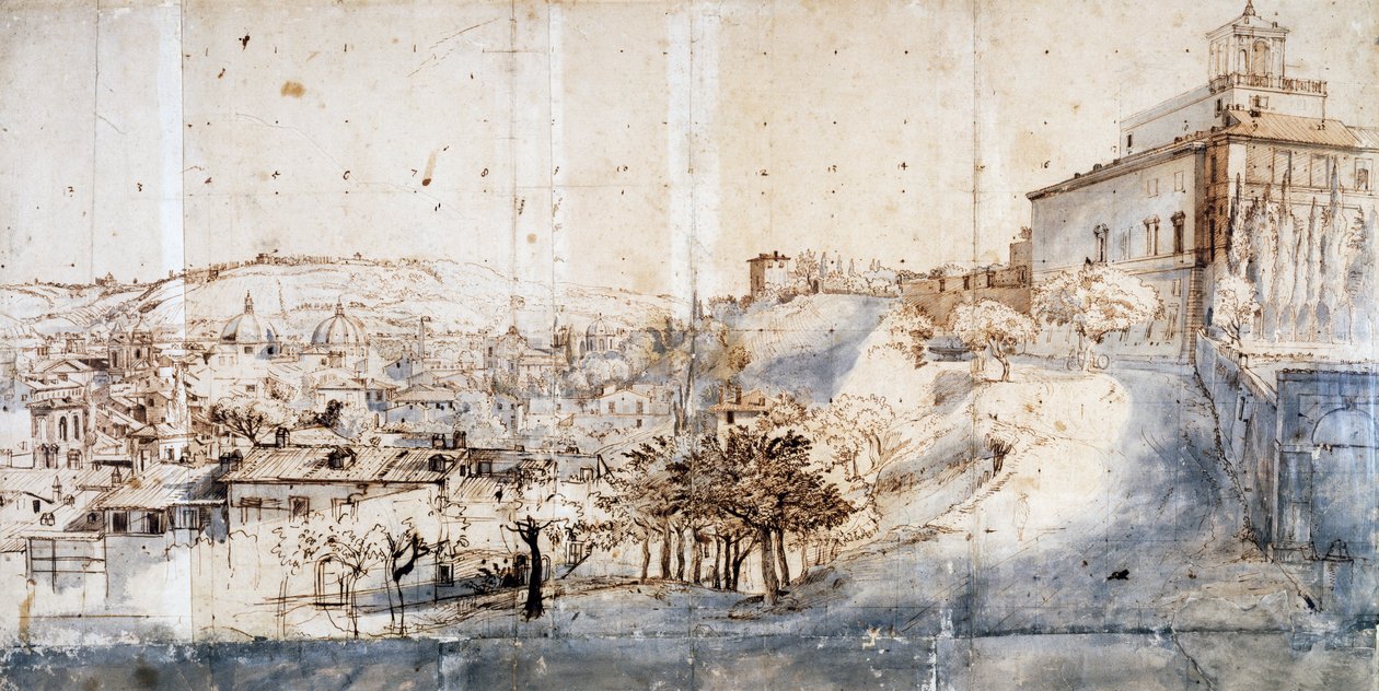 Villa Medici w Rzymie (ołówek i akwarela na papierze) autorstwa Gaspar van Wittel