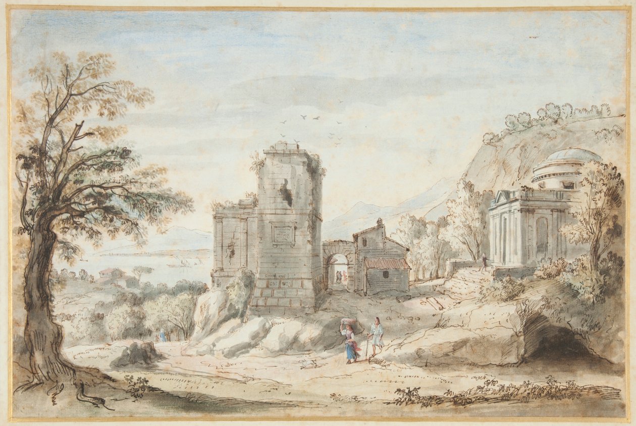 Krajobraz z ruinami i świątynią, 1716 autorstwa Gaspar van Wittel