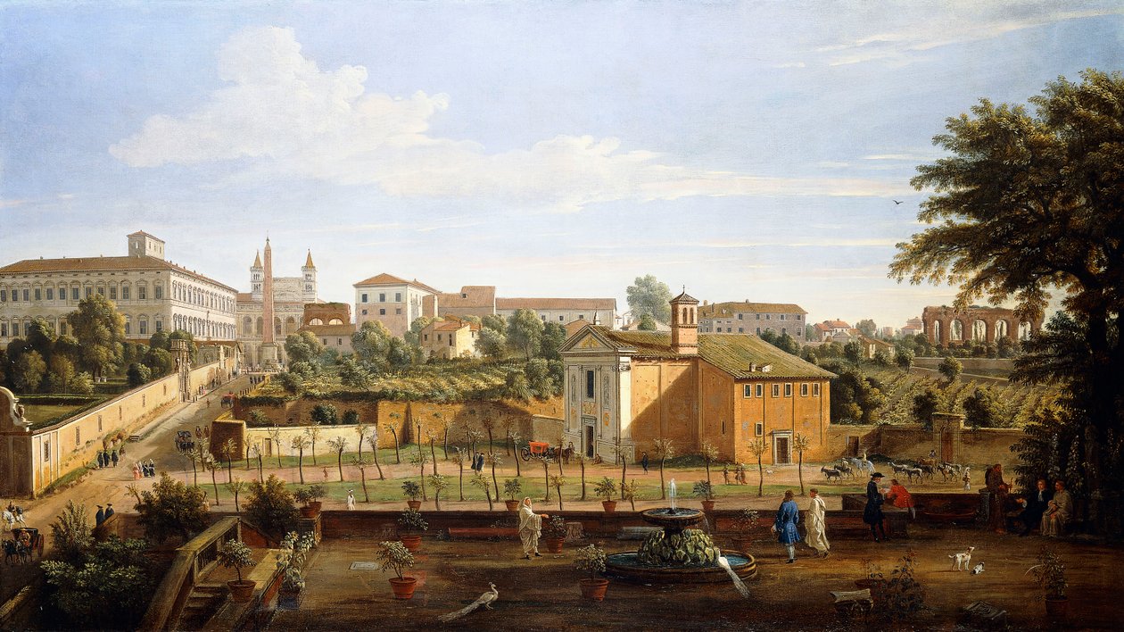 Kościół św. Marcellino e Pietro, z Vigna Ciccolini, autorstwa Gaspar van Wittel
