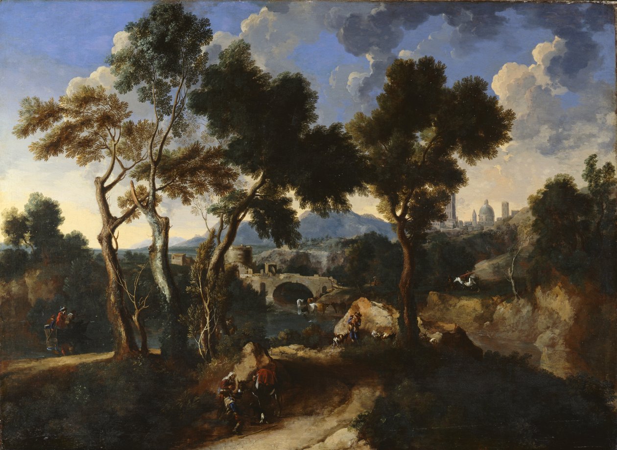 Krajobraz z wieśniakami, ok. 1640 autorstwa Gaspard and Miel, Jan van Dughet