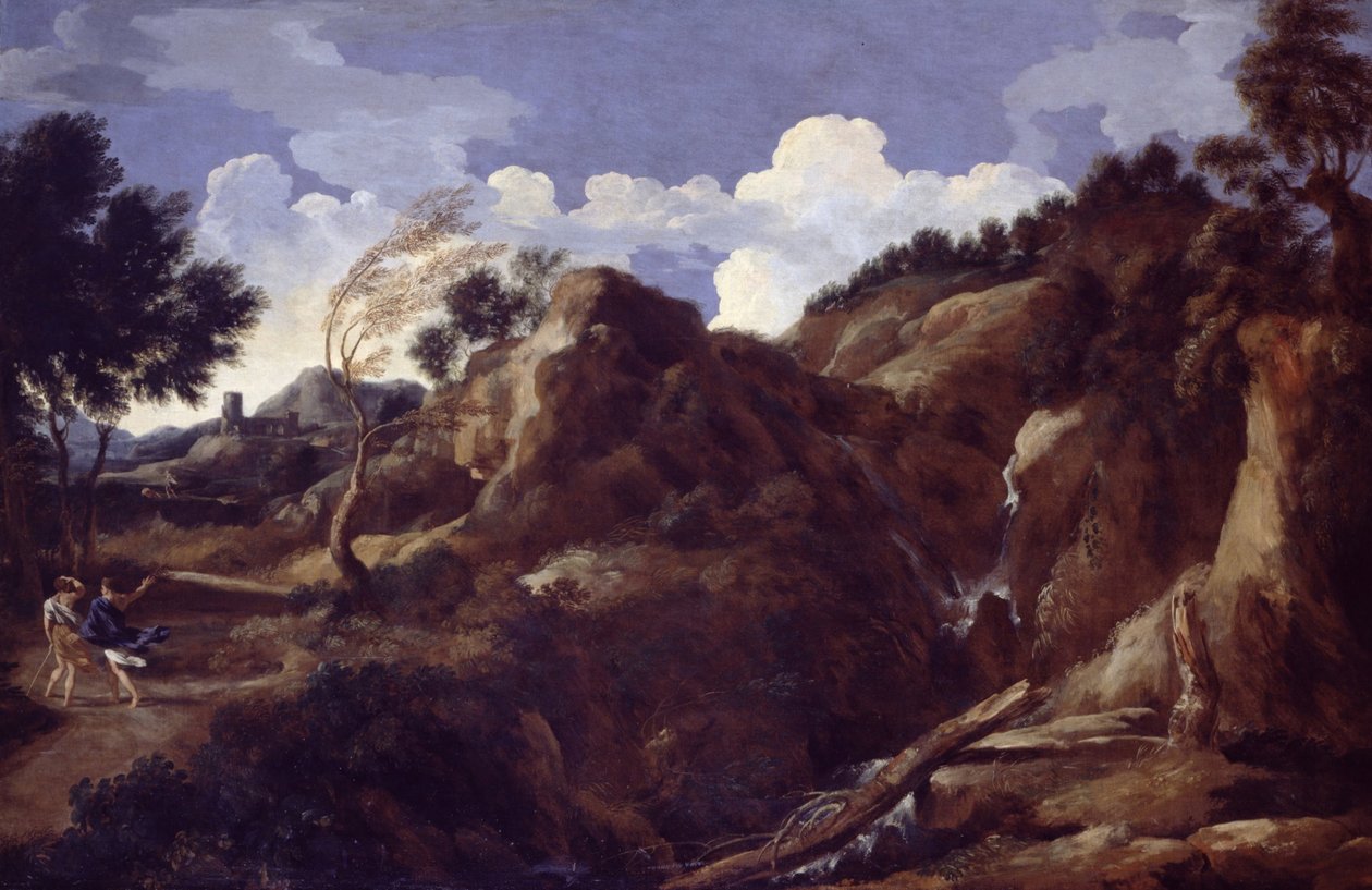 Górzysty krajobraz z nadchodzącą burzą autorstwa Gaspard Poussin Dughet