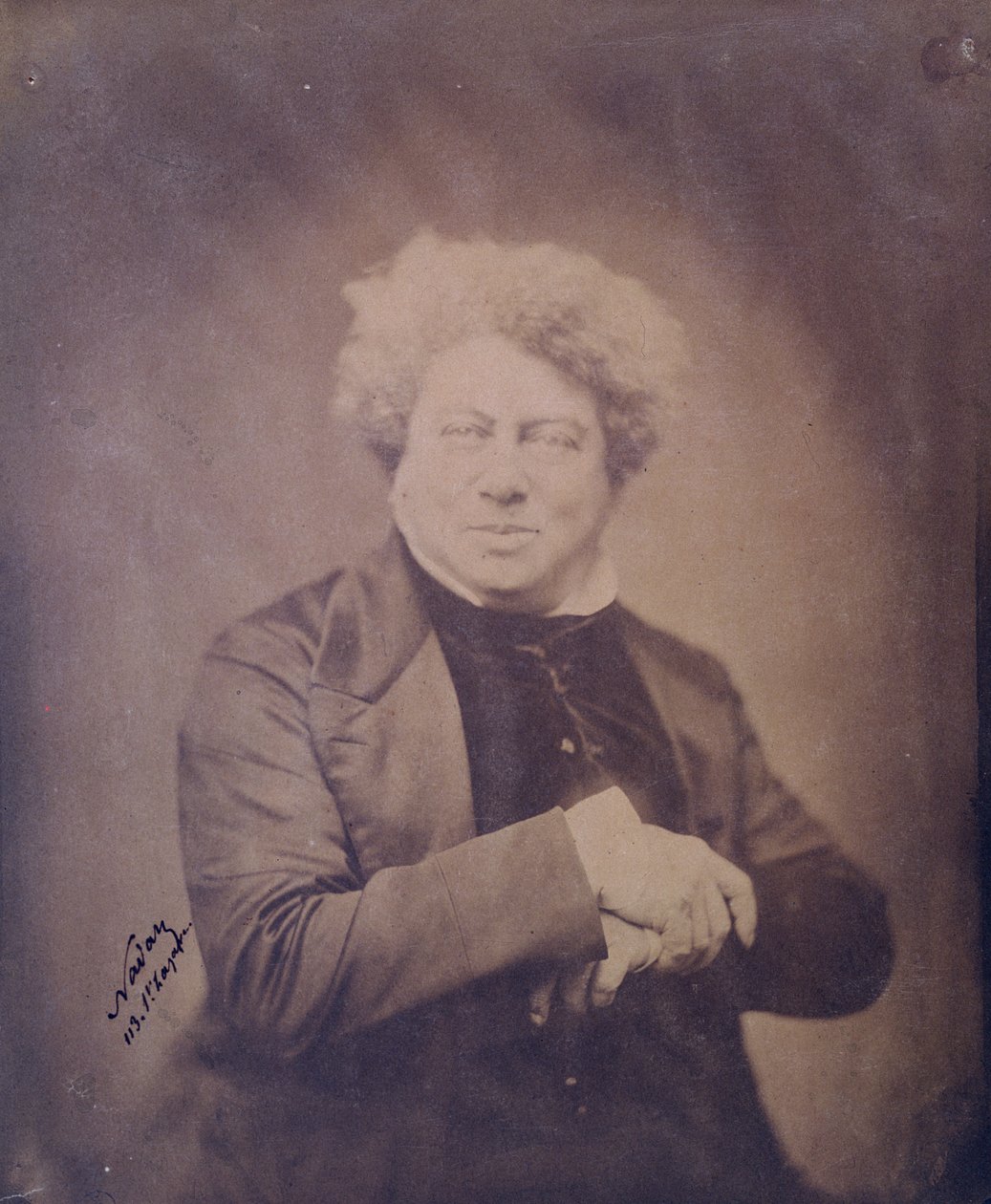 Portret Alexandre Dumas pere (1803-70) ok. 1850-60 (fotografia w sepii) autorstwa Nadar