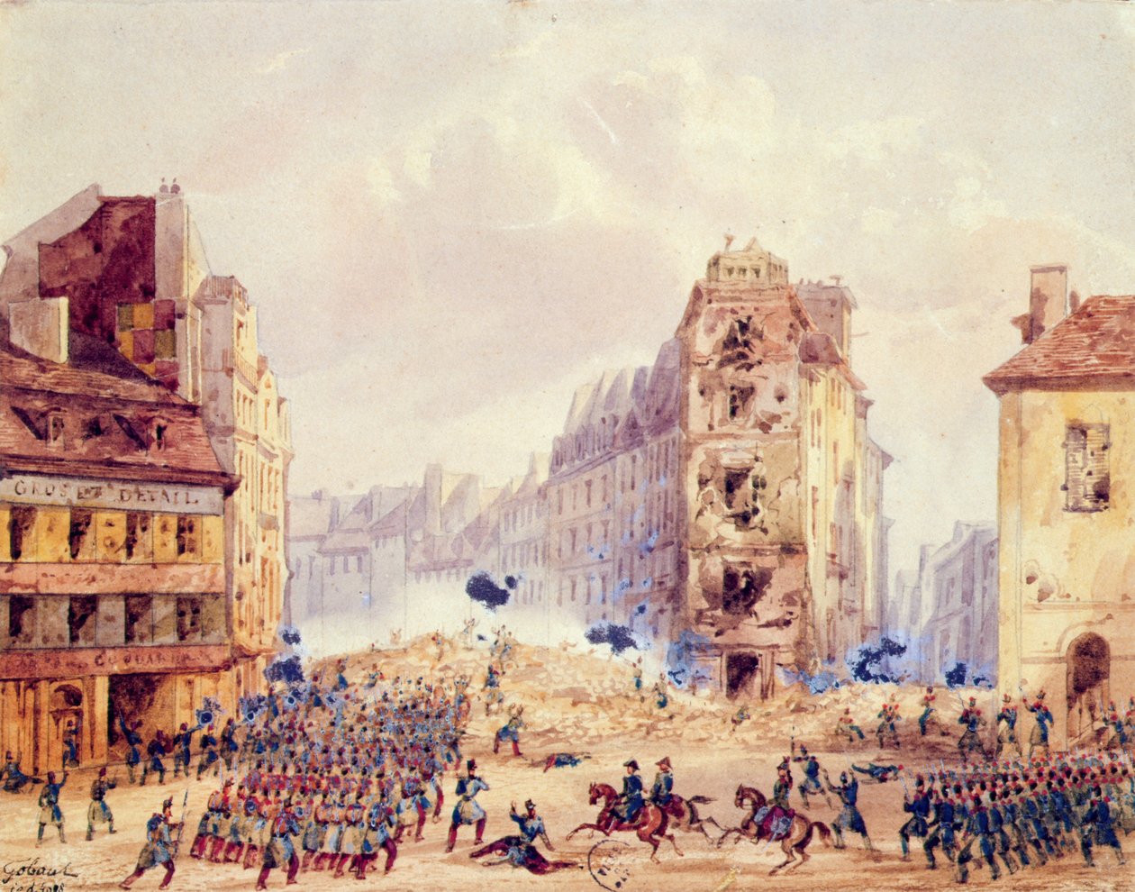 Barykada na Faubourg Saint-Antoine i śmierć generała Negrier, 25 czerwca 1848 r. autorstwa Gaspard Gobaut