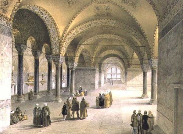 Hagia Sophia, tablica 13: centrum Galerii, sztych Ludwika Haghe (1806-85) wydana 1852 (lito) autorstwa Gaspard (after) Fossati