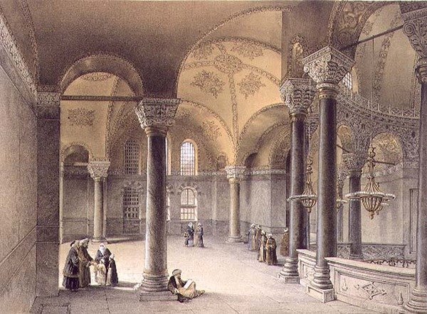 Haghia Sophia, tablica 14: Galeria Orientalna, rycina Louis Haghe (1806-1885) wydana w 1852 r. (lito) autorstwa Gaspard (after) Fossati
