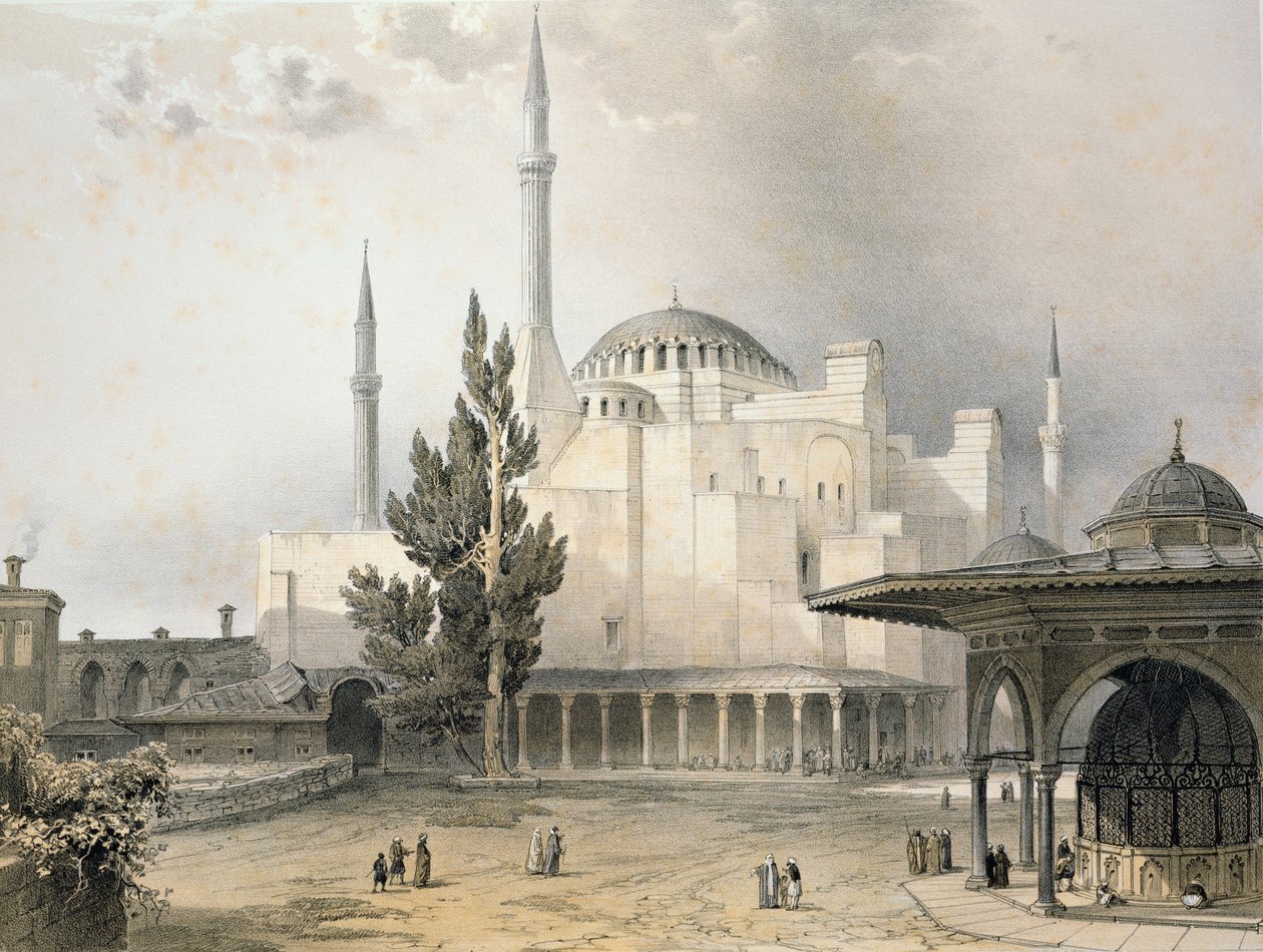 Dziedziniec Hagia Sophia (tablica 15), ryty Louis Haghe (1806-85) wydany 1852 autorstwa Gaspard Fossati
