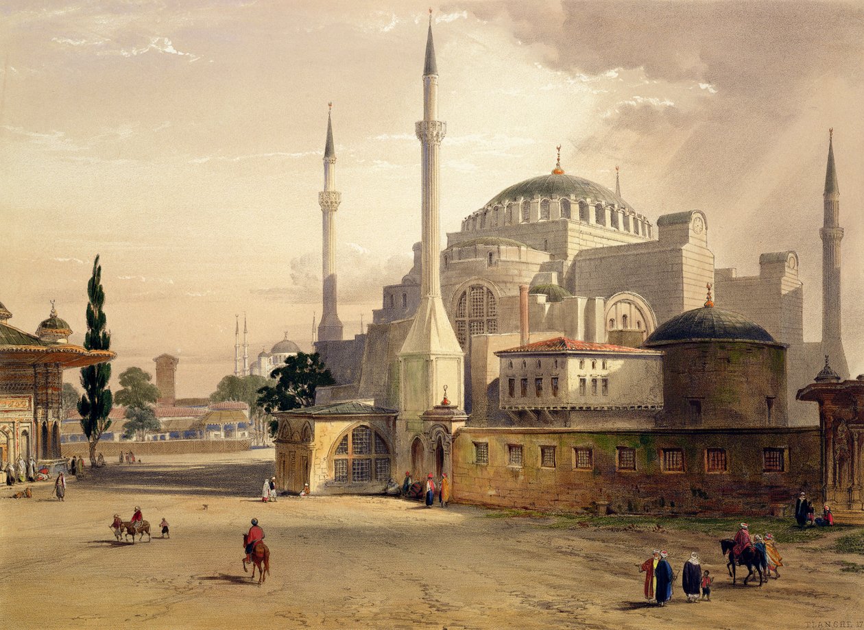 Hagia Sophia, tablica 17: widok z zewnątrz meczetu, ryt Louis Haghe (1806-1885) wydana w 1852 r. autorstwa Gaspard Fossati
