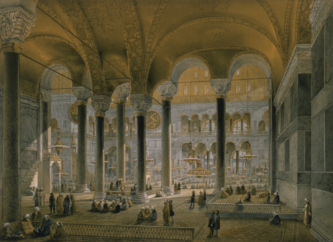 Haghia Sophia, tablica 6: nawa północna, wyryta przez Louisa Haghe (1806-85), opublikowana w 1852 r. autorstwa Gaspard Fossati