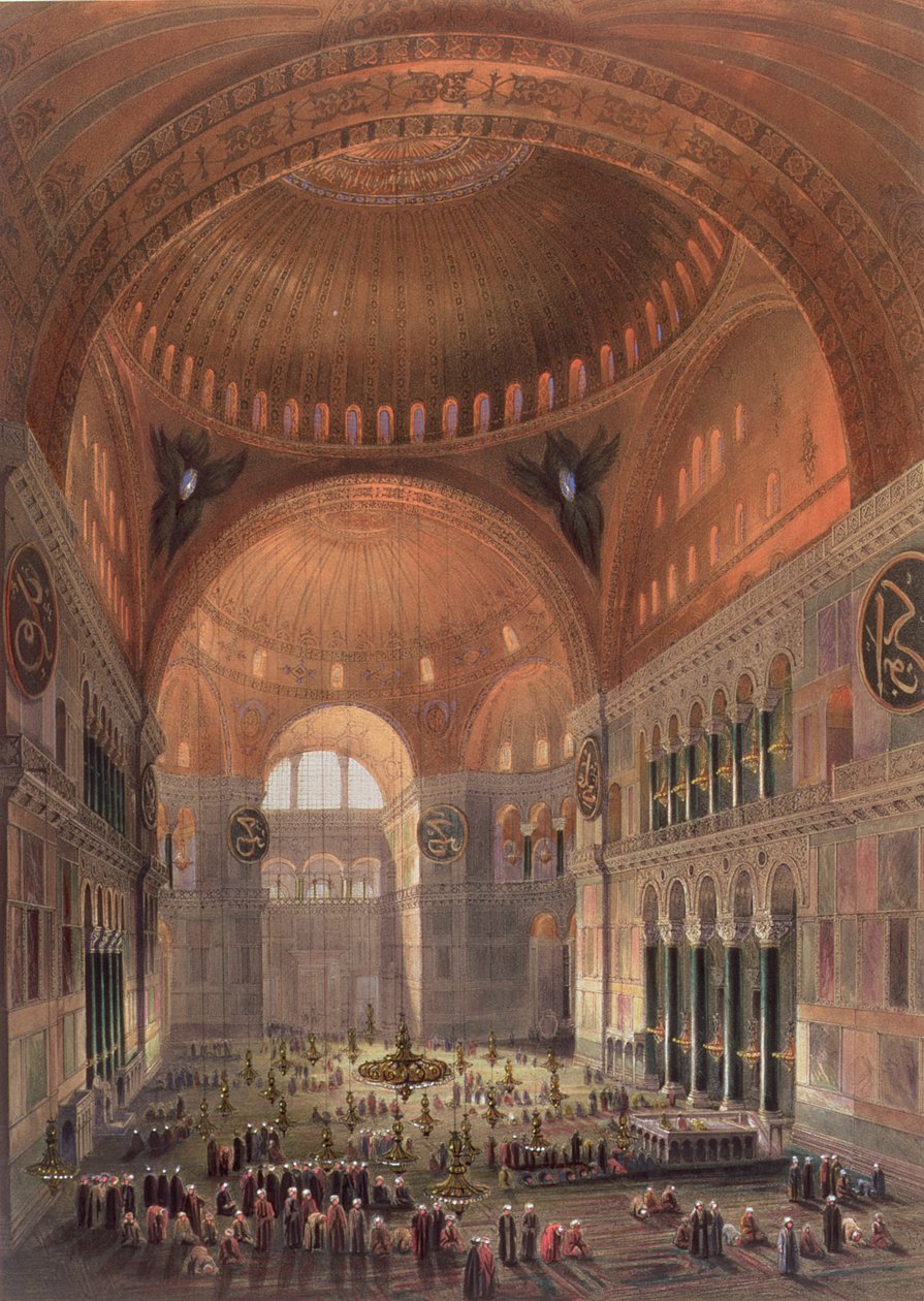 Wnętrze Hagia Sophia, Konstantynopol, wyd. 1852 autorstwa Gaspard Fossati