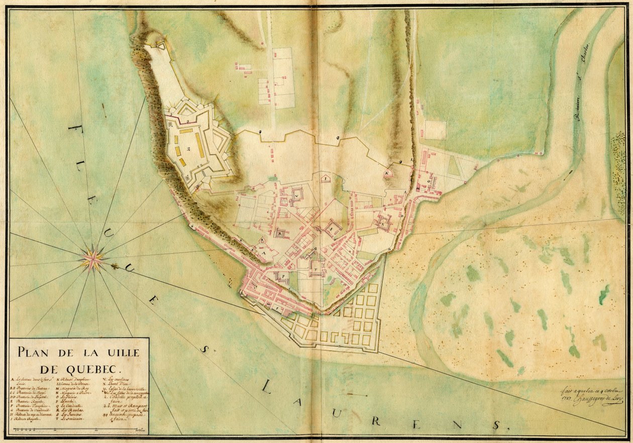 Gaspard-Joseph Chaussegros de Lery, Plan miasta Quebec, 1727 r. autorstwa Gaspard Joseph Chaussegros de Léry