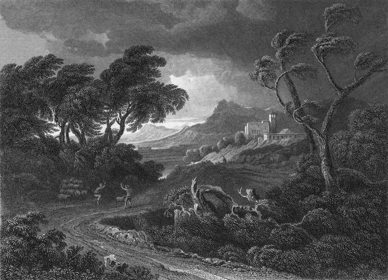 Burza na lądzie (grawerunek) autorstwa Gaspard Poussin (after) Dughet